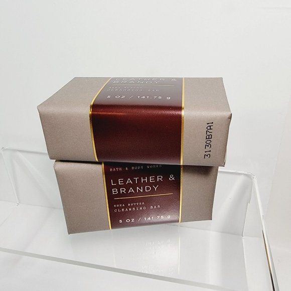 2 LEATHER & BRANDY Bath & Body Works Shea Butter Cleansing Body Bar Soap 5oz NEW - Picture 4 of 7